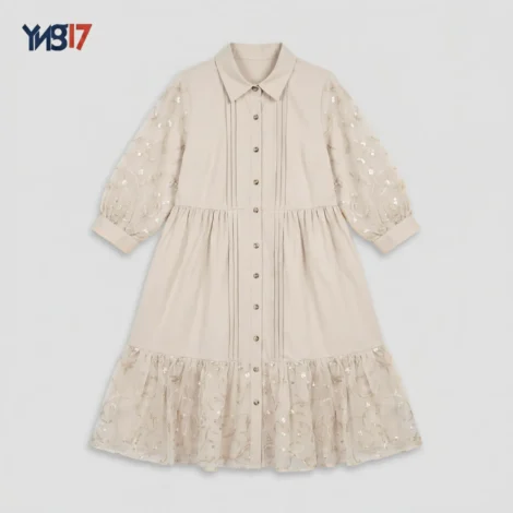 Beige Linen Chiffon Overlay Dress