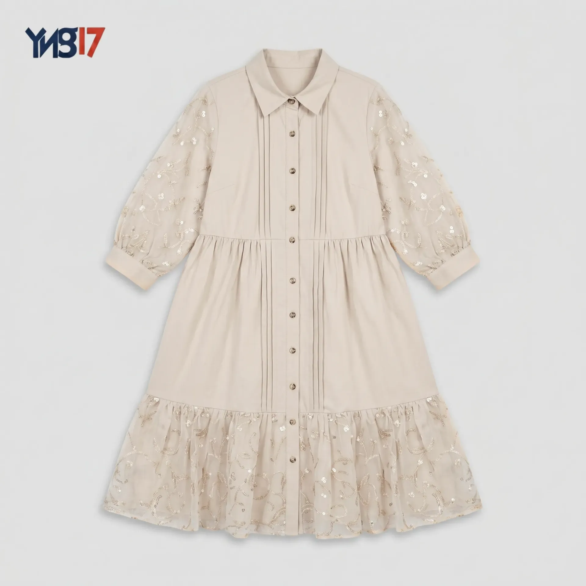 Beige Linen Chiffon Overlay Dress