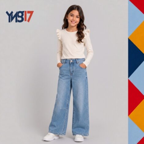 Pleated Denim Girls Pants