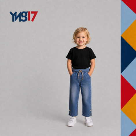 Girls' denim jeans detailed with a beige heart embroidery near the hem, combining comfort and charm.