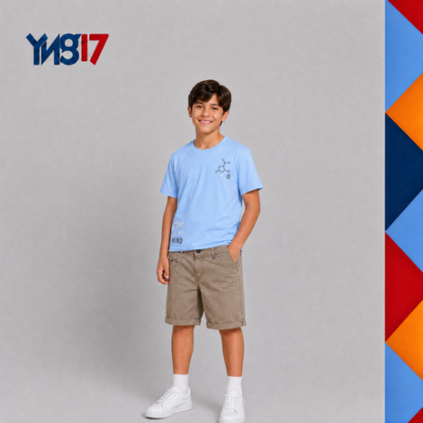 Boys' Olive Green Linen Shorts with Pocket Print