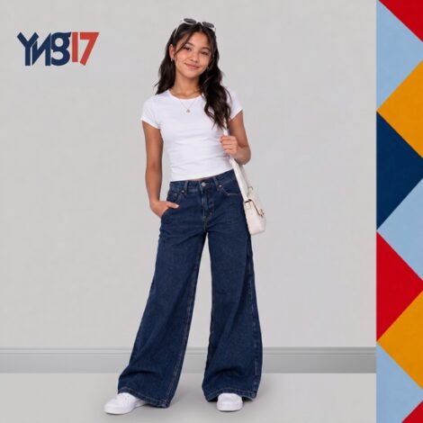 Girls' Wide-Leg Denim Jeans – Dark Blue