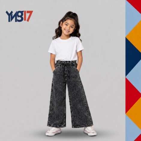 Girls Wide-Leg Grey Denim Pants