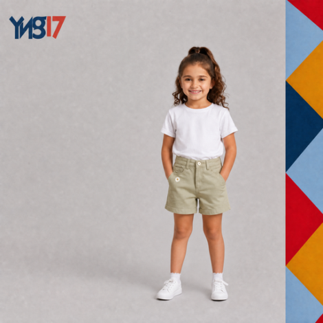Comfortable girls' shorts in a classic olive shade, designed for everyday ease and style.