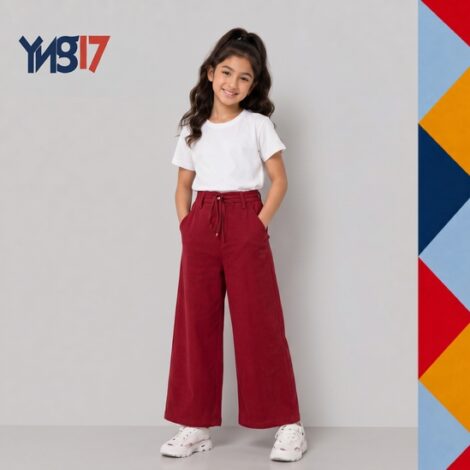 Girls Wide-Leg Red Pants with Elastic Waist