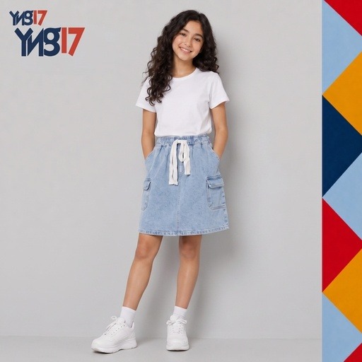 Girls Denim Skirt with Waist Tie