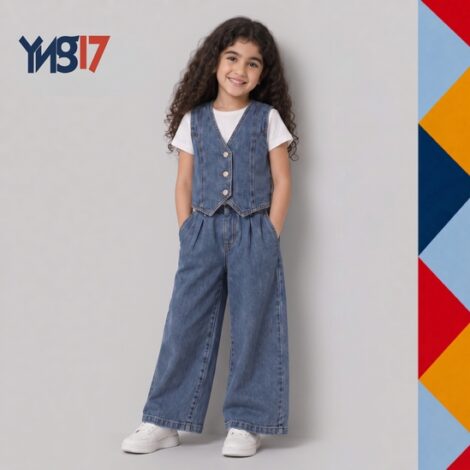 Girls' Dark Blue Denim Vest with Button Closure