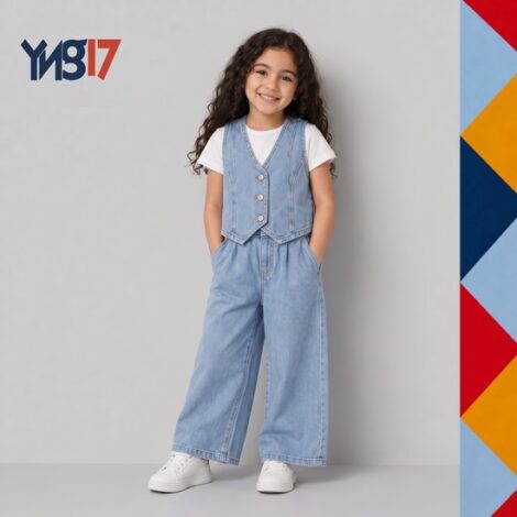 Girls' Light Blue Denim Vest with Button Closure
