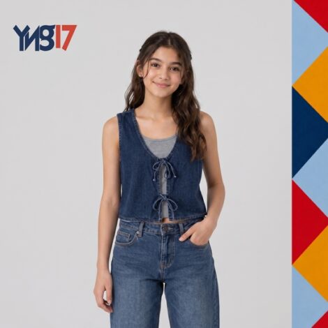 Girls' Tie-Front Denim Vest – Dark Blue