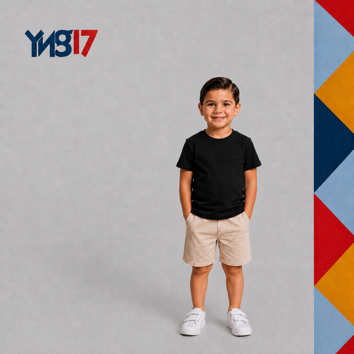Boys' round-neck t-shirt with elegant embroidery in beige and black, crafted from soft cotton for everyday comfort.