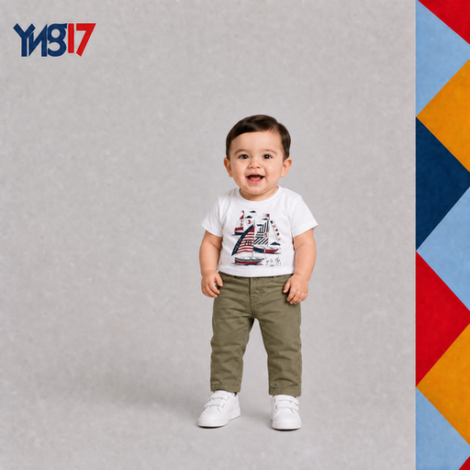 Casual boys' white t-shirt with a subtle chest graphic print, styled for everyday comfort.