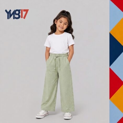 Girls' Linen Pants with Pistachio Green Drawstring
