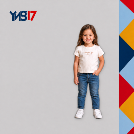 Girls' t-shirt featuring a cute heart graphic and brown typography, soft and stylish for summer days.