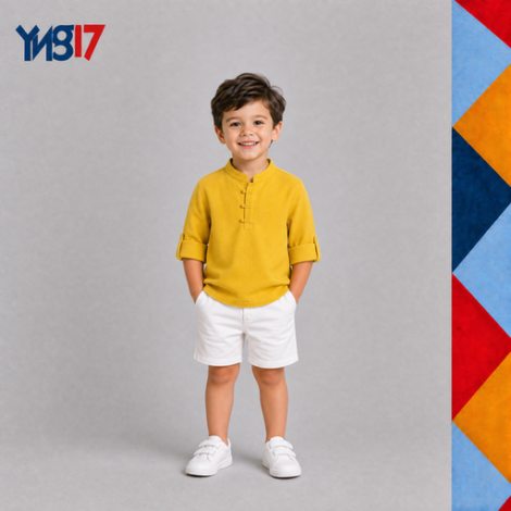 A comfortable summer shirt for boys with 3/4 sleeves and a buttoned round neckline. Made from light, practical fabric perfect for the summer season.