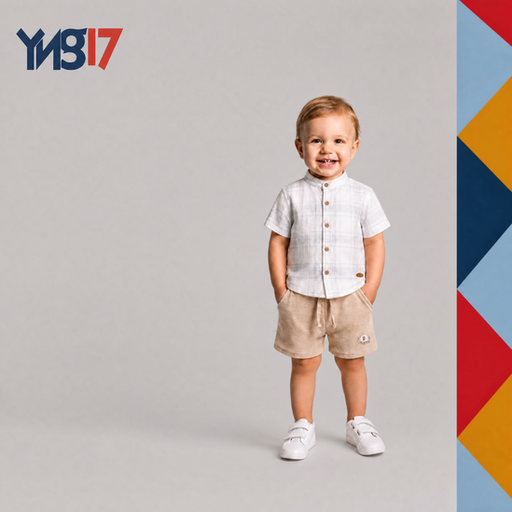 A comfortable summer shirt for boys, perfect for casual looks and light occasions. Featuring an elegant mandarin collar and a classic plaid pattern.