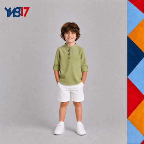 A comfortable summer shirt for boys, perfect for casual looks and light occasions. Featuring an elegant mandarin collar and practical pockets.