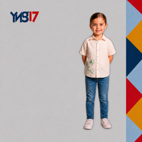 Girls' linen shirt featuring delicate floral embroidery, designed for an elegant and cool summer look.