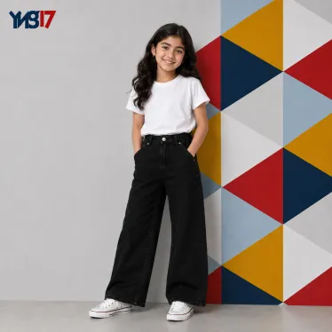 Girls' 2-Piece Set – Camel Shirt and Blue Denim Jeans