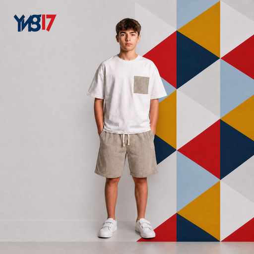 A comfortable oversized summer set for boys consisting of a t-shirt and striped shorts. Made from light, practical fabric perfect for the summer season.