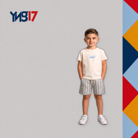 Boys' two-piece set including a striped t-shirt and matching shorts, designed for easy wear and active play.