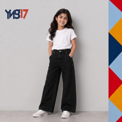 Girls' Denim Jeans with Button Closure