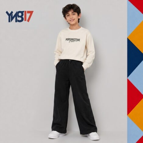 Boys Oversized Denim Pants with Elastic Waist and Button