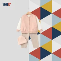 Baby 4-Piece Winter Set – Jacket + Sweatshirt + Pants + Knit Hat | Soft Pink × Off-White × Beige