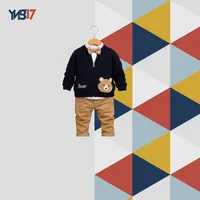 Elegant Formal Kids’ 3-Piece Set – Dark Navy Blue & Camel | Bear Jacket, Shirt & Pants