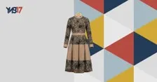 Girls Beige & Black Dress – Long Sleeve Pattern Design