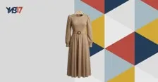 Girls Beige Long Sleeve Dress with Belt