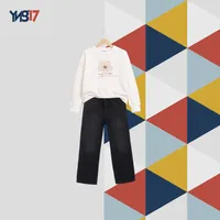 Girls Black Wide-Leg Jeans with Shiny Rhinestones on Pockets