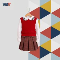 Girls Knit Vest & Checkered Skirt Set | Red