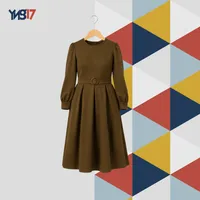 Girls Olive Green Long Sleeve Dress with Belt – Model Classic Belt