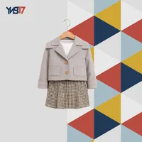 Kids 3-Piece Set – Cotton Blouse + Jacket + Checked Skirt | Off-White × Beige