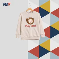 Kids Beige Warm Cotton Sweatshirt with Baseball Embroidery