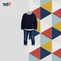 Kids Classic Knit Sweater – Navy Blue with Grey Details