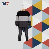 Kids Color Block Knit Sweater – Black, Light Grey & Dark Grey
