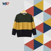 Kids Color Block Knit Sweater – Olive / Mustard / Black