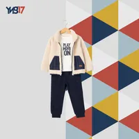 Kids Winter 3-Piece Set – Fur Jacket + Cotton Sweatshirt + Navy Joggers