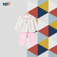 Kids Winter 3-Piece Set – Inner Top + Embroidered Cardigan + Pants | Light Grey & Pink