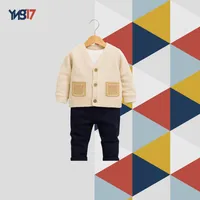 Kids Winter 3-Piece Set – Knit Cardigan + Inner T-shirt + Pants | Beige & Black