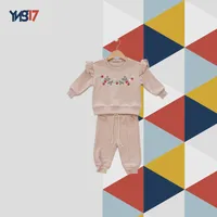 Kids Winter Cotton 2-Piece Set – Embroidered Sweatshirt + Jogger Pants | Blush Beige