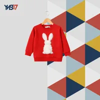 Kids Winter Cotton Blouse with Fur Bunny Design | Red × Off-White