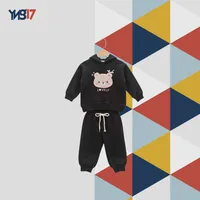 Kids Winter Fleece 2-Piece Set – Cute Embroidered Hoodie + Jogger Pants | Black