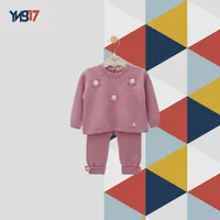 Luxury Kids Winter Knit 2-Piece Set – 3D Flower Embroidered Sweater + Knit Pants | Mauve Pink