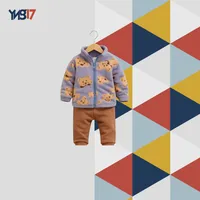 Winter Boys’ 3-Piece Set – Honey, Cream & Light Purple | Bear Fur Jacket, Inner Top & Comfort Pants