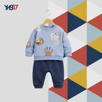 Winter Kids’ 2-Piece Set – Cotton Light Blue & Navy | Animal Print Sweatshirt & Comfort Pants