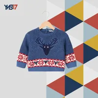 Winter Knitted Kids’ Blouse – Navy Blue | Wool Reindeer Design & Classic Snow Patterns