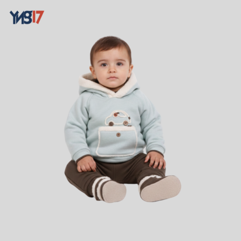 Boys’ 3-Piece Outfit Set – Olive Pants, Pistachio Hoodie & Quilted Kids’ Vest