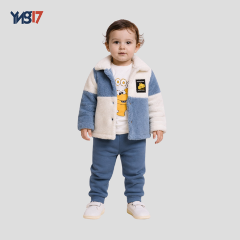 Winter Boys’ 3-Piece Set – Petrol & White | Fur Jacket, Inner T-Shirt & Comfort Pants